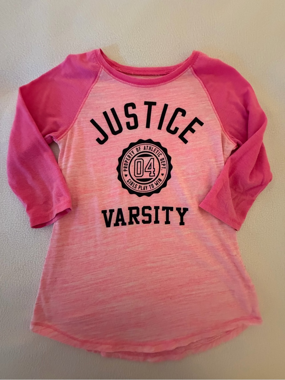 Justice Varsity Pink 3/4 Sleeve Top